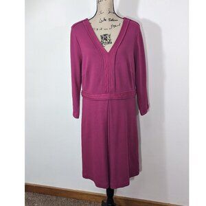 NWT Boden Women's Mulberry Pink Textured Midi Dress  3/4 Sleeve V Neck Size 14R